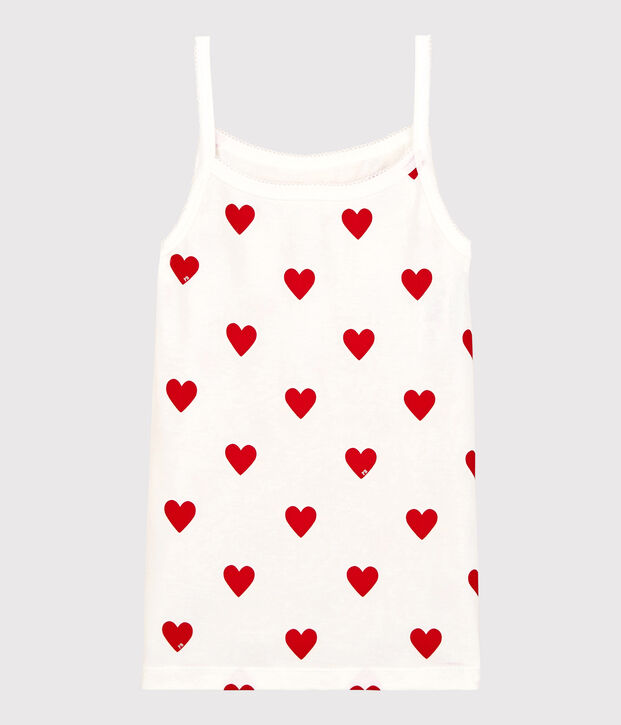 Camiseta de tirantes de algod&oacute;n con corazones de mujer blanco/rojo