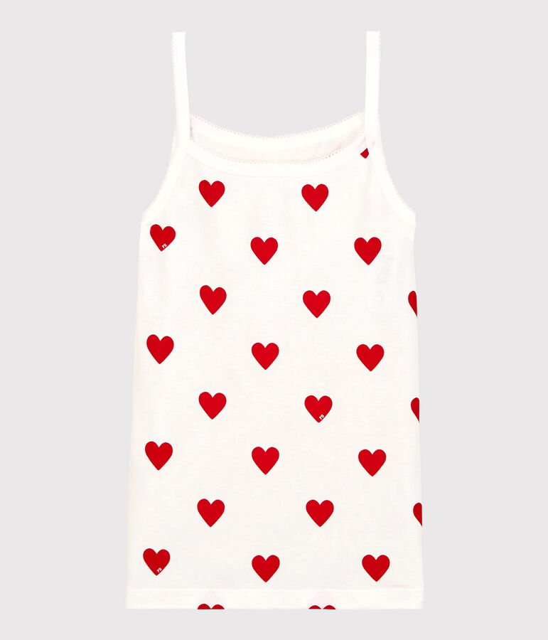 Camiseta de tirantes de algod&oacute;n con corazones de mujer blanco MARSHMALLOW/rojo TERKUIT