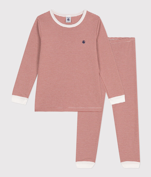 Pijama infantil de algod&oacute;n a rayas marron/blanco