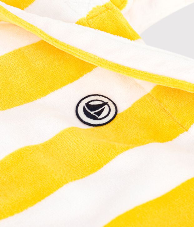 Bolso de playa de rizo de algod&oacute;n a rayas para mujer amarillo/blanco