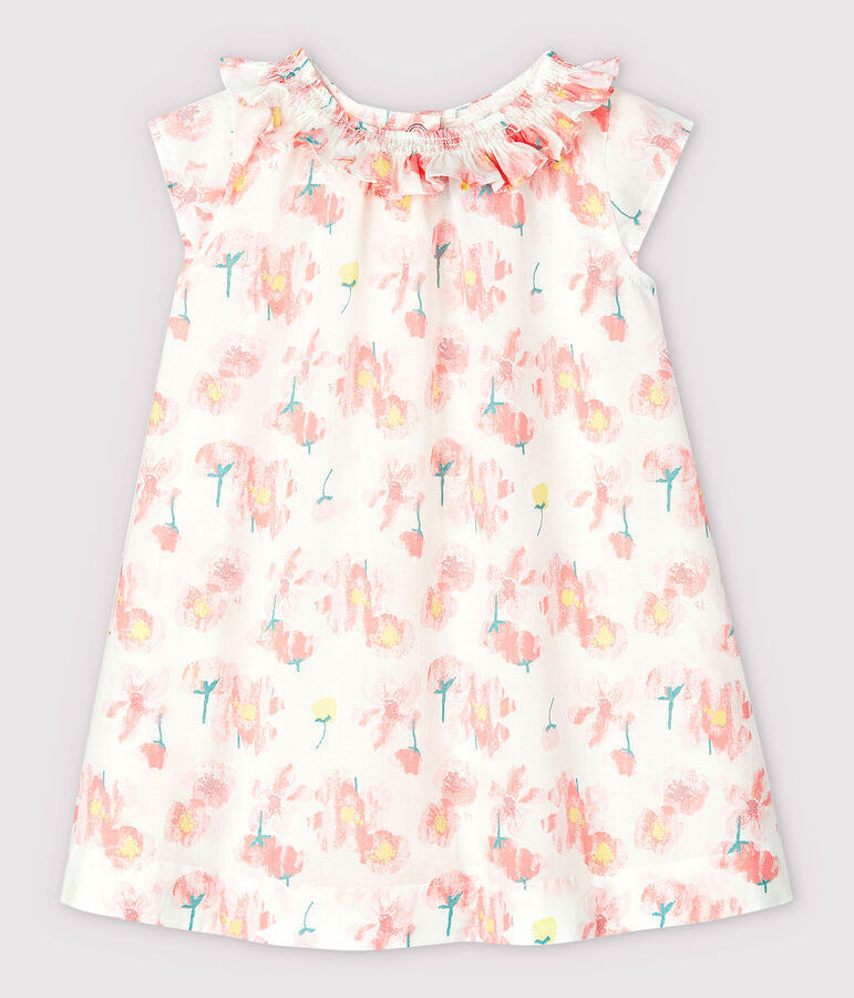 Vestido de manga corta de popelina de beb&eacute; ni&ntilde;a blanco/multicolor