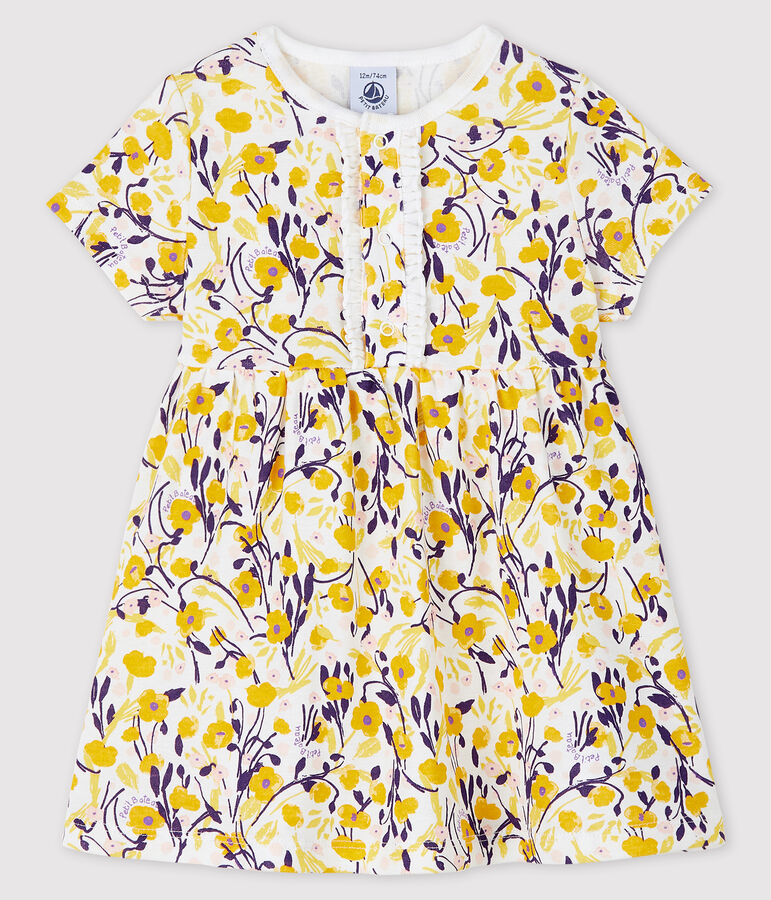 Vestido de manga corta para beb&eacute; ni&ntilde;a blanco MARSHMALLOW/blanco MULTICO