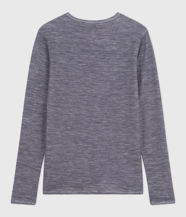 Camiseta de manga larga de lana y algod&oacute;n a rayas para mujer azul/blanco