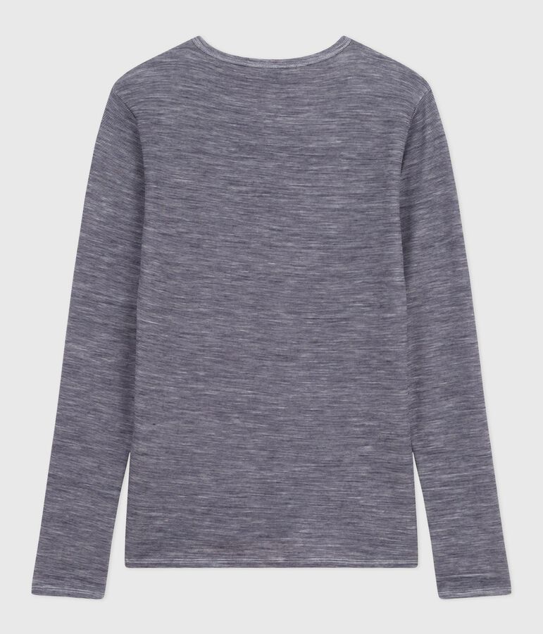 Camiseta de manga larga de lana y algod&oacute;n a rayas para mujer azul/blanco