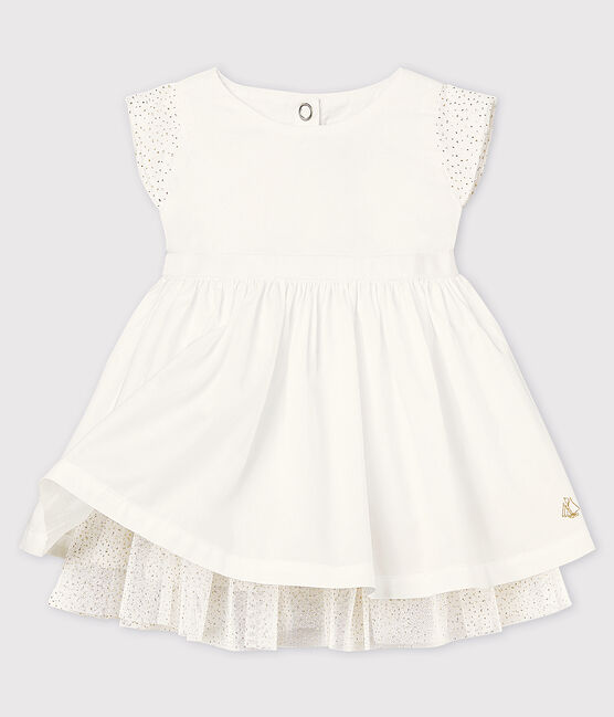 Vestido de celebración de popelina y tul de bebé niña blanco ECUME