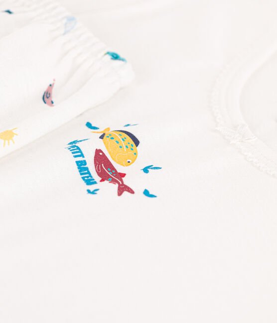 Pijama corto de algodón con animales marinos para niña blanco MARSHMALLOW/blanco MULTICO