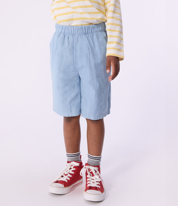 Bermudas cortas infantiles de algod&oacute;n liso azul