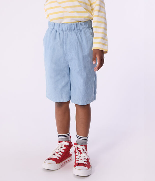 Bermudas cortas infantiles de algod&oacute;n liso azul