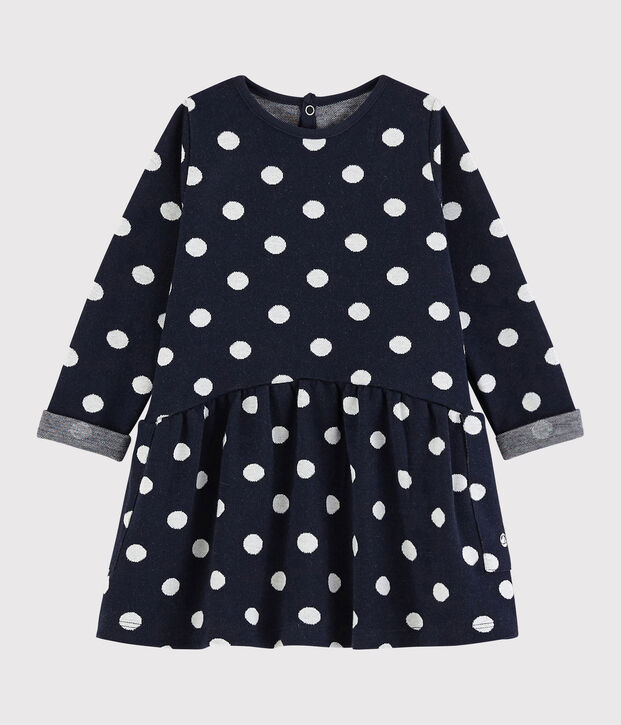 Vestido de manga larga para beb&eacute; ni&ntilde;a azul/blanco