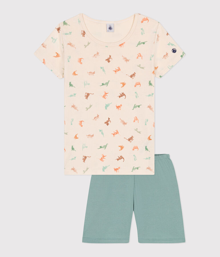 Pijama corto infantil de algod&oacute;n verde/multicolor