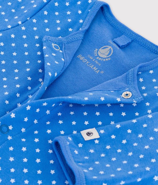 Bodyjama de algod&oacute;n org&aacute;nico de beb&eacute; azul/blanco