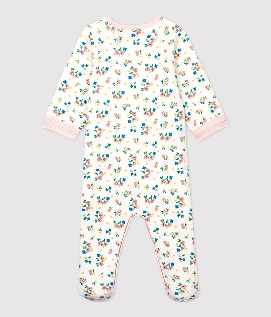 Pelele con cremallera con flores de bebé niña de tejido túbico blanco MARSHMALLOW/blanco MULTICO