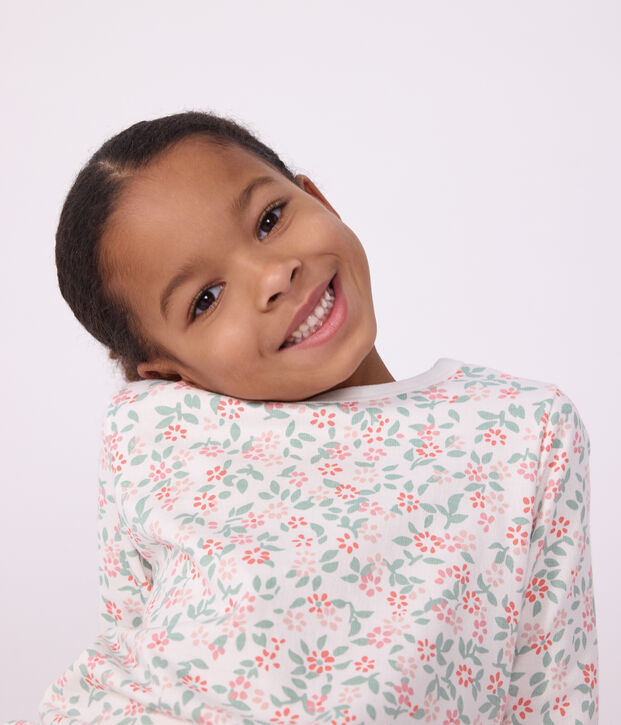 Pijama infantil de mulet&oacute;n con flores blanco/multicolor