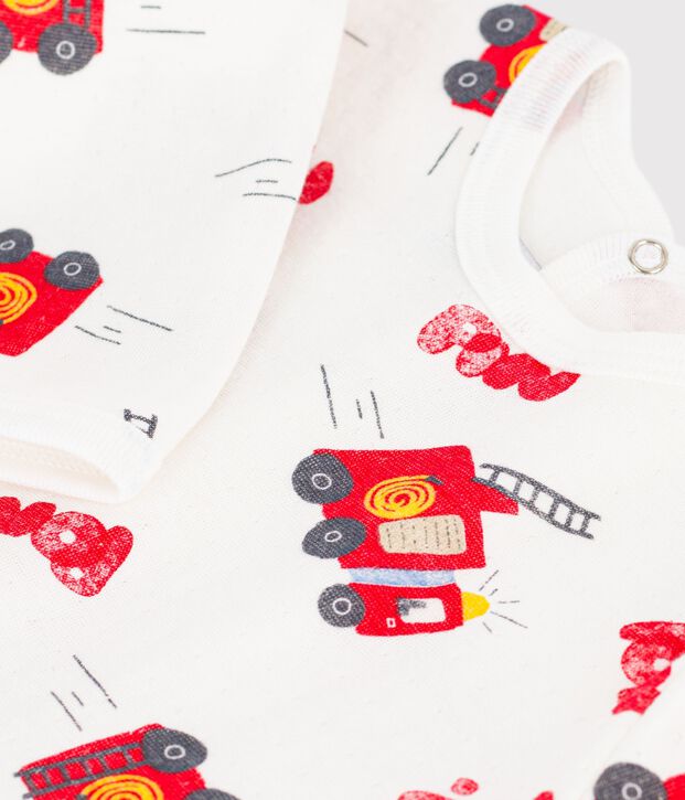 Pijama de t&uacute;bico con abertura trasera y estampado de bombero para beb&eacute; blanco/multicolor