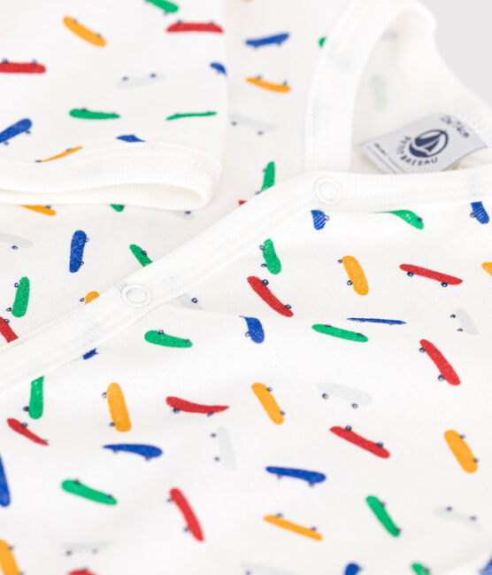 Pijama de algodón con estampado de monopatín para bebé blanco MARSHMALLOW/blanco MULTICO
