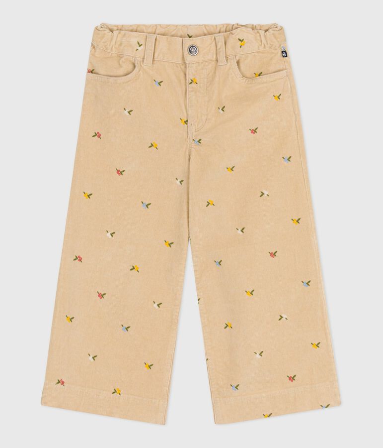 Pantal&oacute;n infantil de pana con estampado beige/multicolor