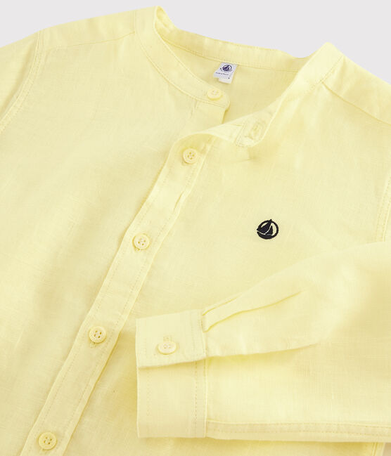 Camisa de mangas remangables de lino de niño amarillo CITRONEL