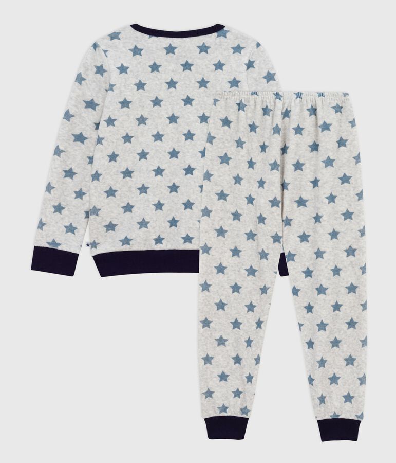 Pijama infantil de terciopelo con estampado de estrellas gris/azul