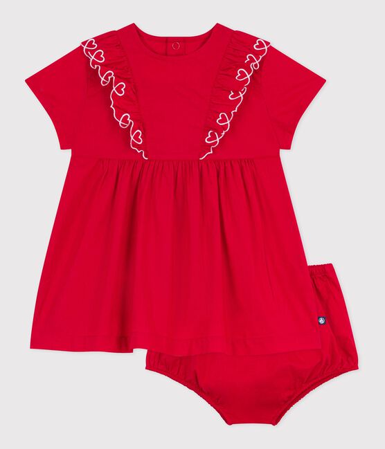 Vestido liso de algodón de manga corta y pololo para bebé rojo TERKUIT