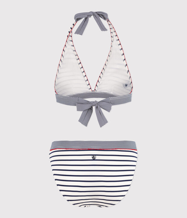 Bikini a rayas para mujer blanco/azul