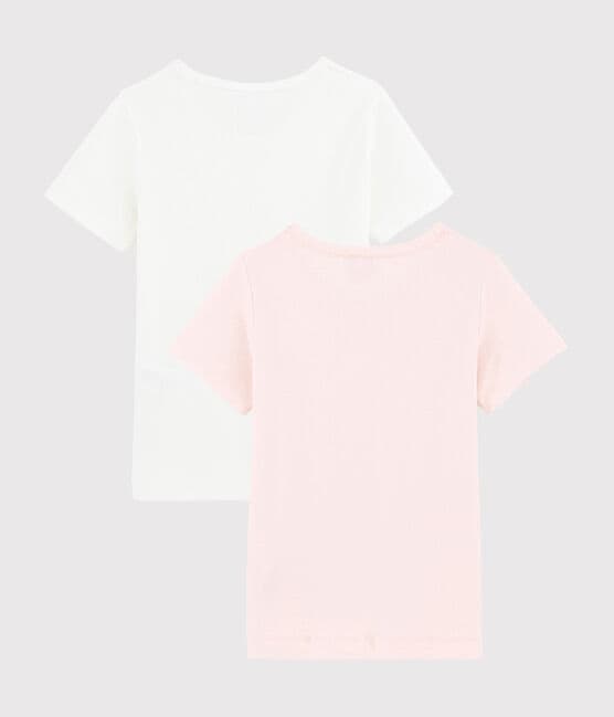 Lote de 2 camisetas de manga corta caladas color pastel de algodón ecológico de niña variante 1