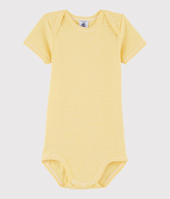 Bodi de manga corta de bebé niña/niño amarillo BLE/blanco MARSHMALLOW