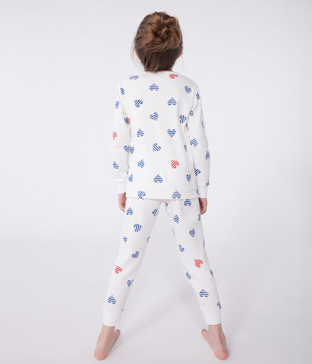 Pijama infantil de manga larga de algod&oacute;n con estampado de corazones blanco/multicolor