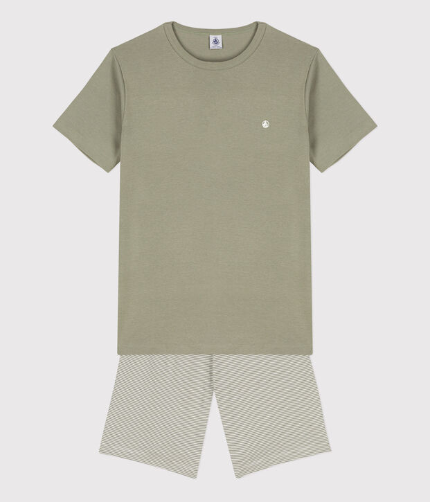 Pijama corto de algod&oacute;n milrayas para ni&ntilde;o verde/blanco