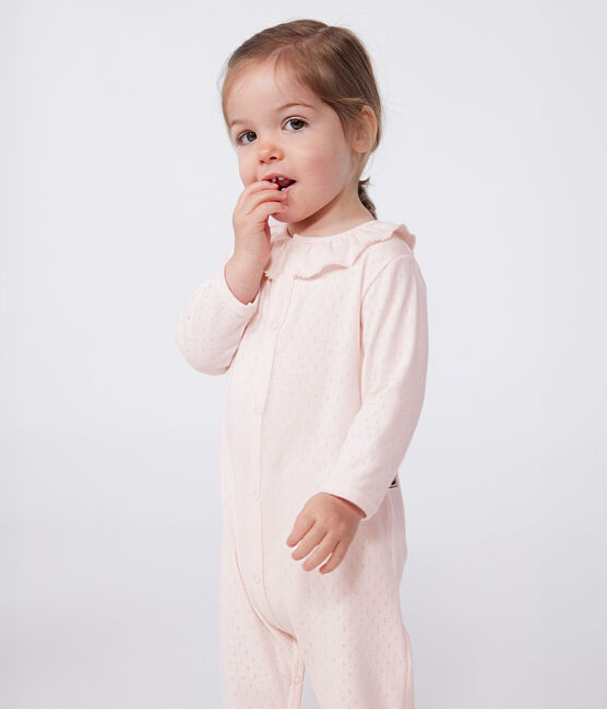 Pijama de algodón sin pies con cuello claudine para bebé rosa FLEUR