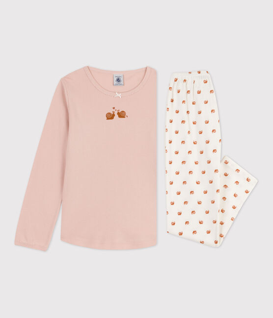 Pijama de algodón para niña rosa SALINE/blanco MULTICO