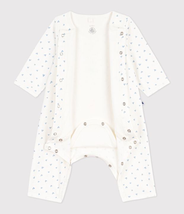 Bodyjama sin pies de algod&oacute;n con estampado de corazoncitos para beb&eacute; azul/azul