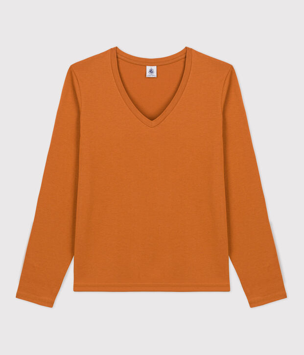 Camiseta de algod&oacute;n Le Droit con cuello de pico para mujer marron