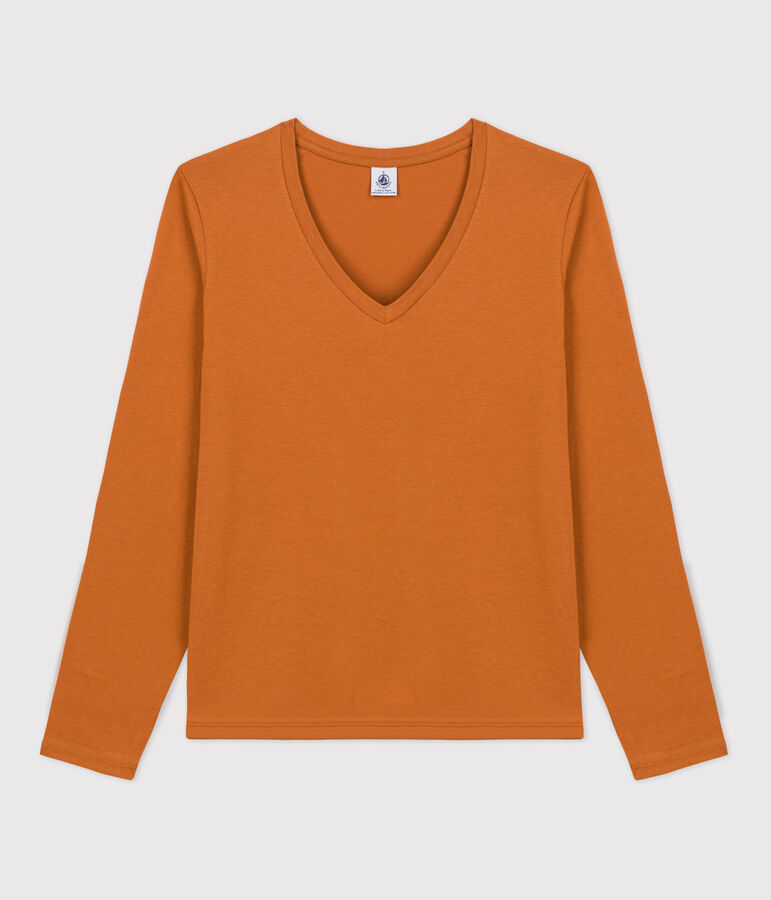 Camiseta de algod&oacute;n Le Droit con cuello de pico para mujer marron ECUREUIL