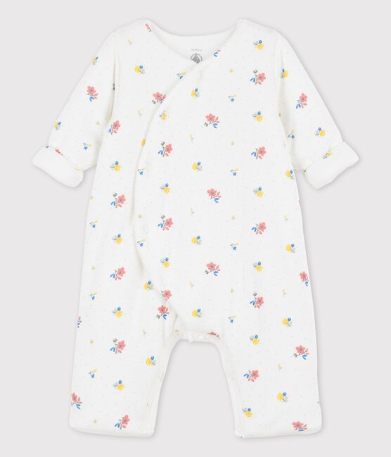 Mono largo de bebé con estampado en tejido túbico ecológico blanco MARSHMALLOW/ PAPAYE
