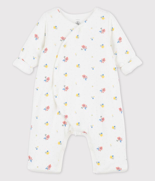 Mono largo de beb&eacute; con estampado en tejido t&uacute;bico ecol&oacute;gico blanco/rosa