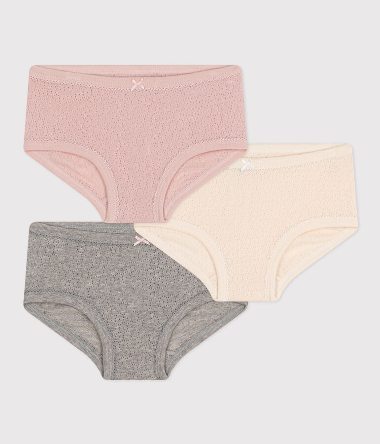 Juego de 3 braguitas infantiles de algod&oacute;n calado de talle alto multicolor