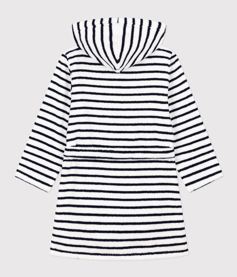 Albornoz de rizo a rayas para ni&ntilde;o/ni&ntilde;a blanco/azul