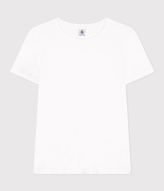 Camiseta LA RECTA de algodón con cuello redondo para mujer blanco ECUME