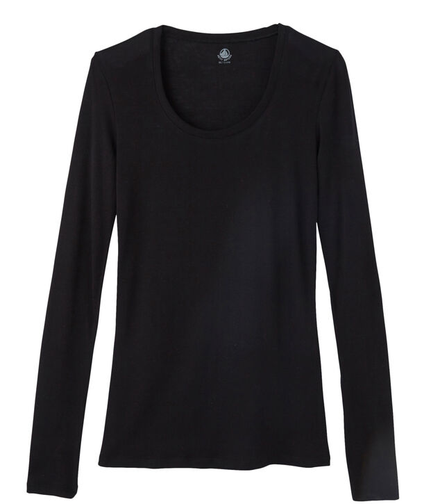 T-shirt femme manches longues col danseuse en coton l&eacute;ger azul