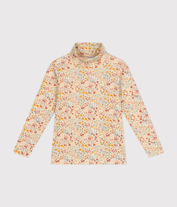 Camiseta de cuello alto de algod&oacute;n para ni&ntilde;a crudo/marron/multicolor