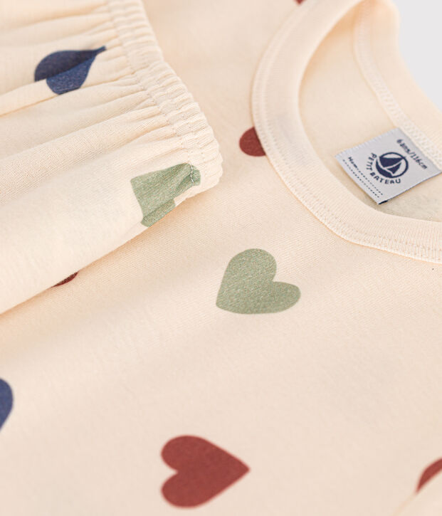 Pijama corto infantil de algod&oacute;n con estampado de coraz&oacute;n crudo/multicolor