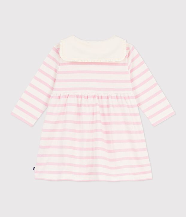 Vestido marinero de algod&oacute;n de manga larga con cuello marinero para beb&eacute; rosa/rosa