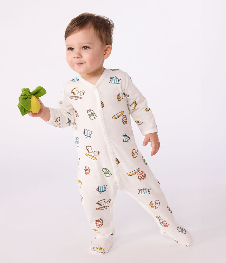 Pijama de t&uacute;bico estampado para beb&eacute; blanco/multicolor