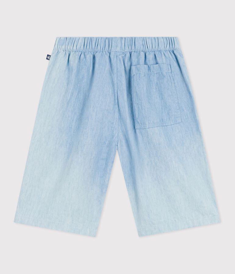Bermudas cortas infantiles de algod&oacute;n liso azul BLEU CLAIR