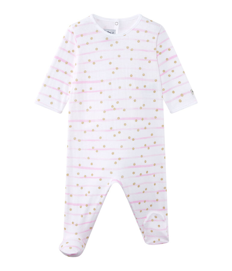 Pijama en t&uacute;bico rayado para beb&eacute; ni&ntilde;a blanco/rosa/amarillo