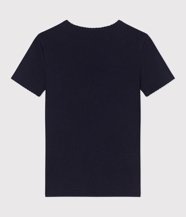 Camiseta lisa Ic&oacute;nica de algod&oacute;n con punto cocotte para mujer azul