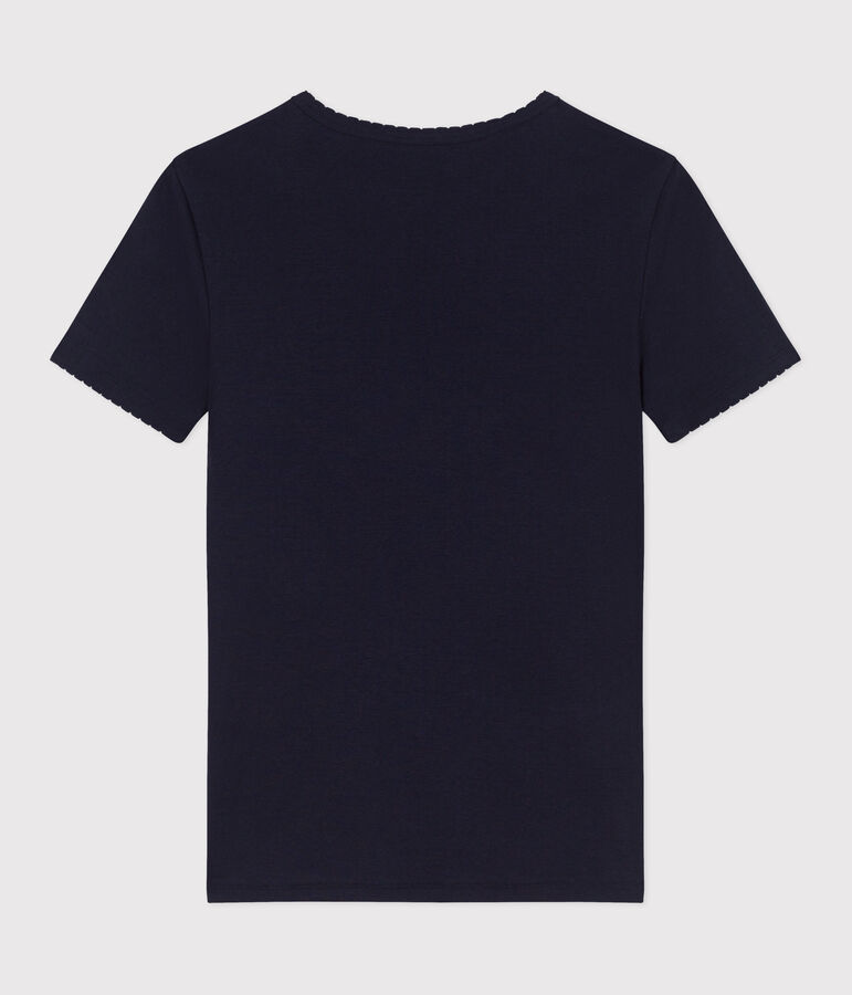 Camiseta lisa Ic&oacute;nica de algod&oacute;n con punto cocotte para mujer azul