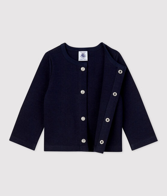 Cárdigan liso de jersey grueso orgánico para bebé azul SMOKING