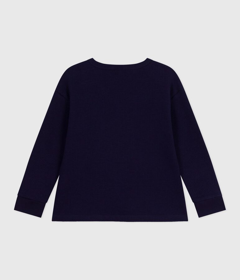 Camiseta infantil lisa de algod&oacute;n de manga larga azul