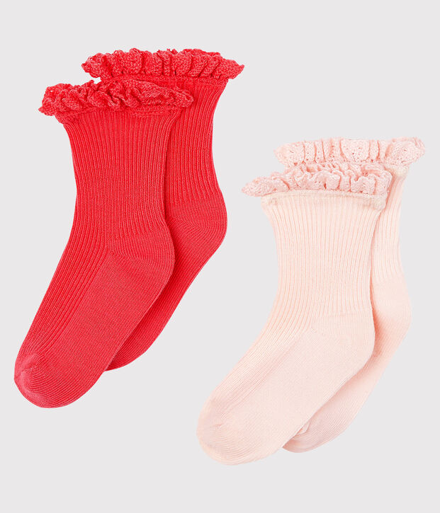 Lote de 2 pares de calcetines con encaje para beb&eacute; ni&ntilde;a rosa